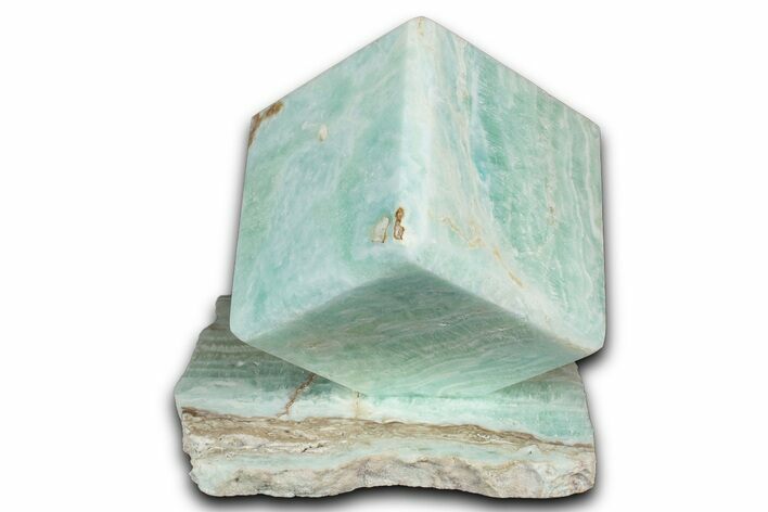 Polished Blue Caribbean Calcite Cube with Base - Pakistan #338315